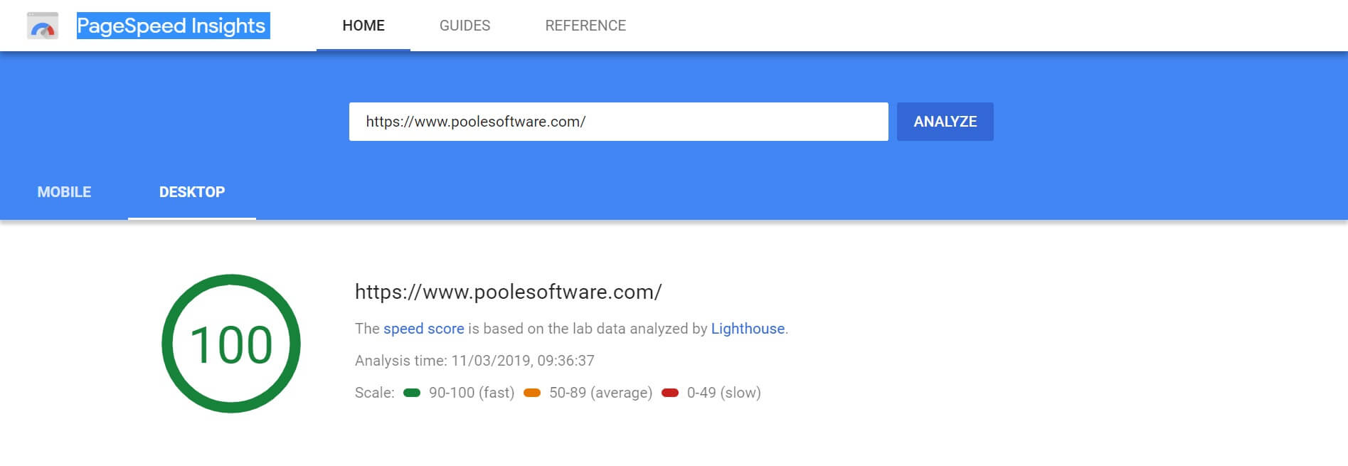 100% in the Google PageSpeed Insights Image